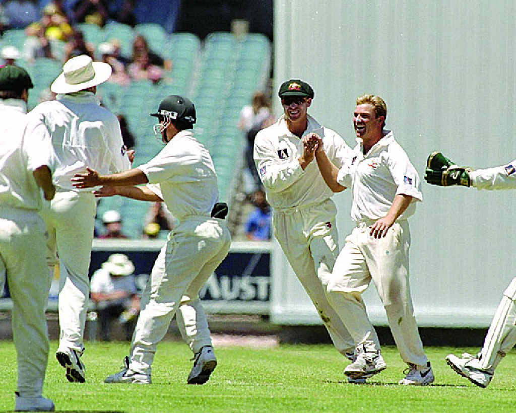 1996: Shane Warne celebrates after claiming another West Indies wicket during the third Test at the MCG. 1996: Shane Warne celebrates after claiming another West Indies wicket during the third Test at the MCG.